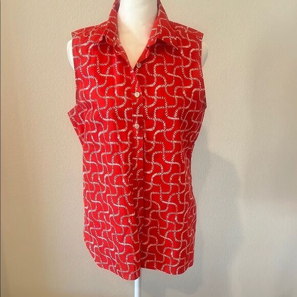 Red Sleeveless Button-Up Blouse - Picture 1 of 5